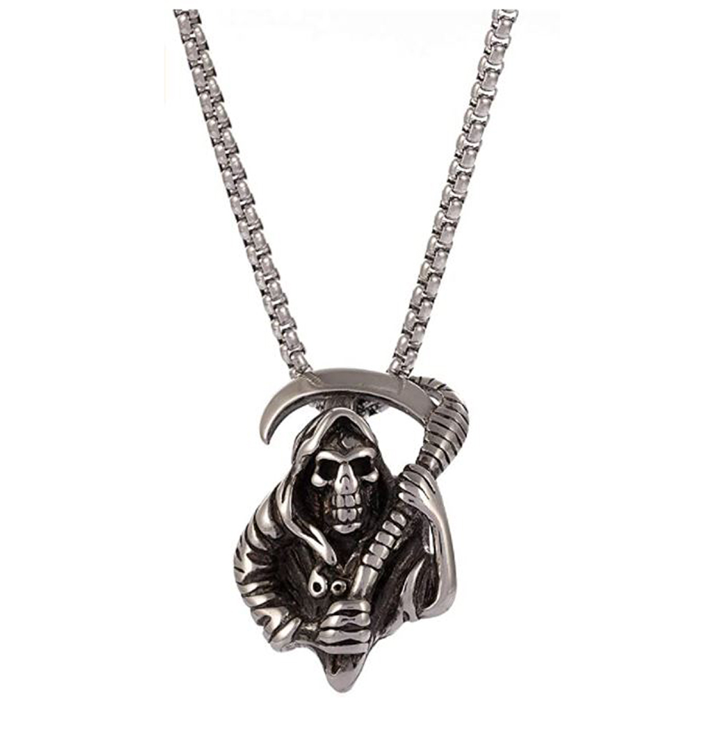 Collar con Dije Calavera Muerte, Collar Cadena Para Hombre o Mujer Punk Rock Gótico Rapper