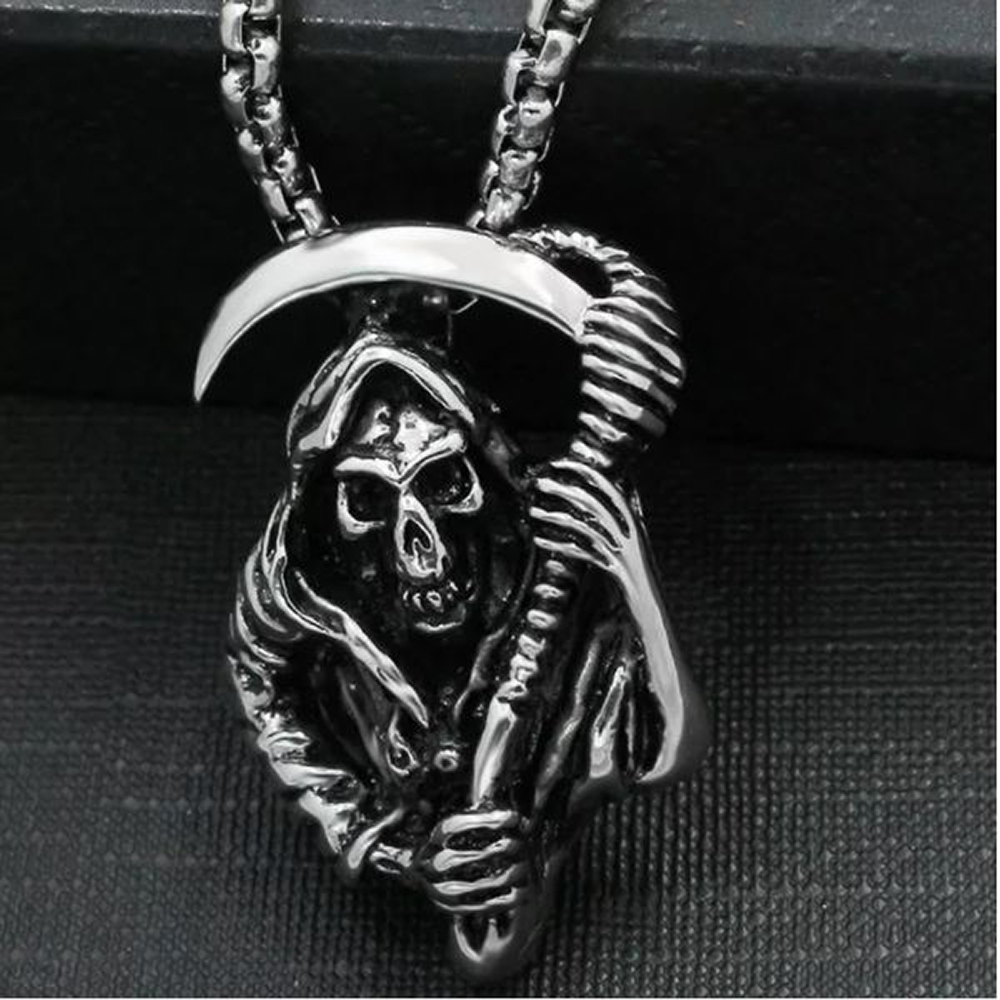 Collar con Dije Calavera Muerte, Collar Cadena Para Hombre o Mujer Punk Rock Gótico Rapper