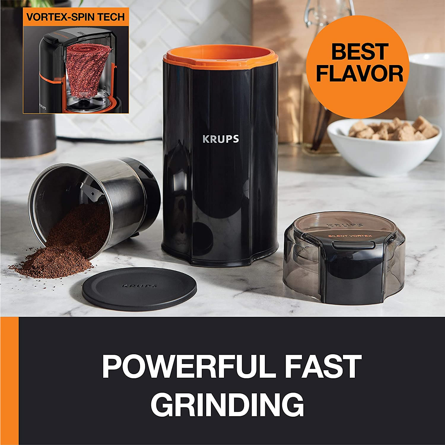 Molino De Café 3 En 1 Krups Silent Vortex GX332850 - Negro