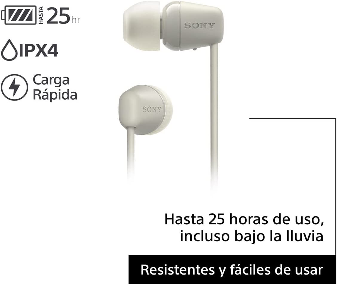 Sony WI-C100 - Audífonos inalámbricos intraauriculares con Banda para el Cuello y micrófono para Llamadas con Manos Libres, Beige