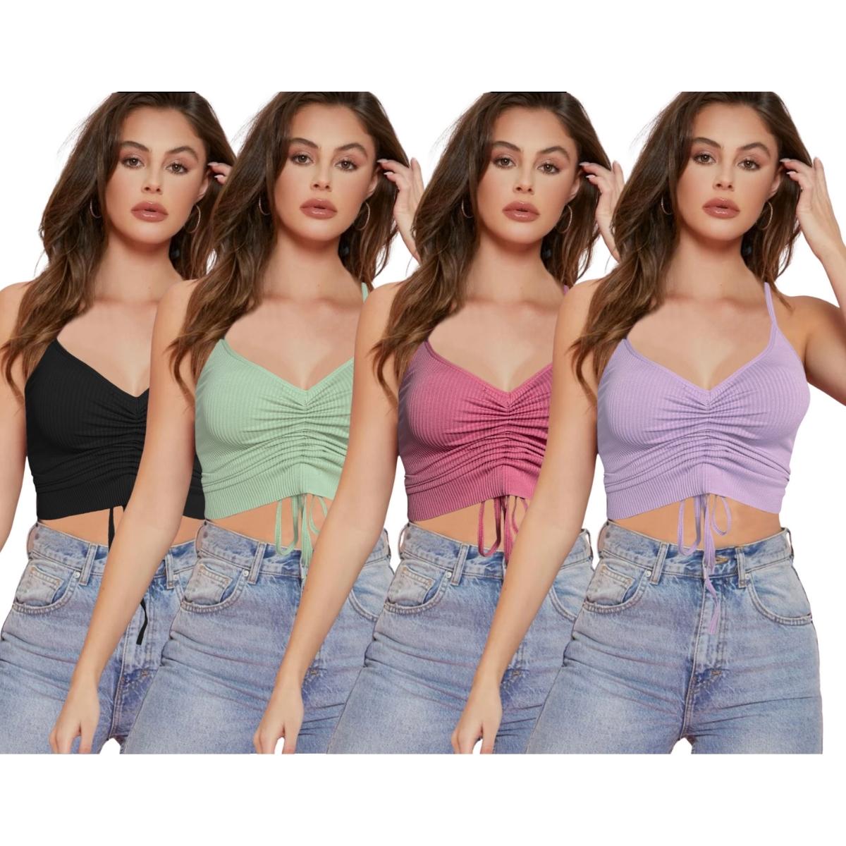 Pack de 4 Blusas Mujer Tops Jareta Croptop Dama Canalé Mayoreo