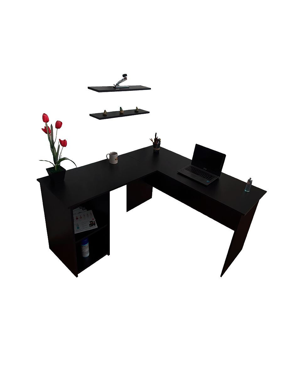 Escritorio En L Minimalista Para Home Office Con Repisas