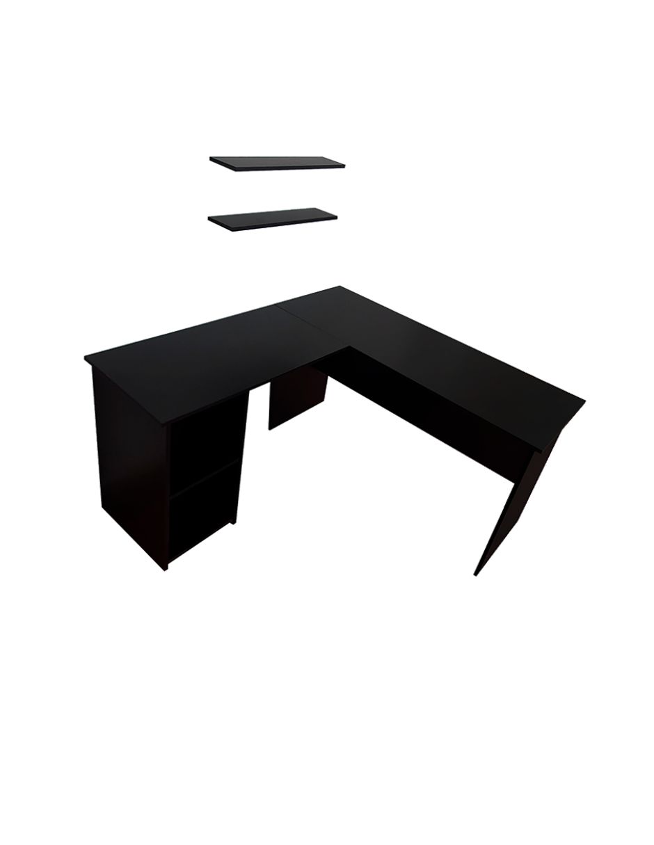 Escritorio En L Minimalista Para Home Office Con Repisas