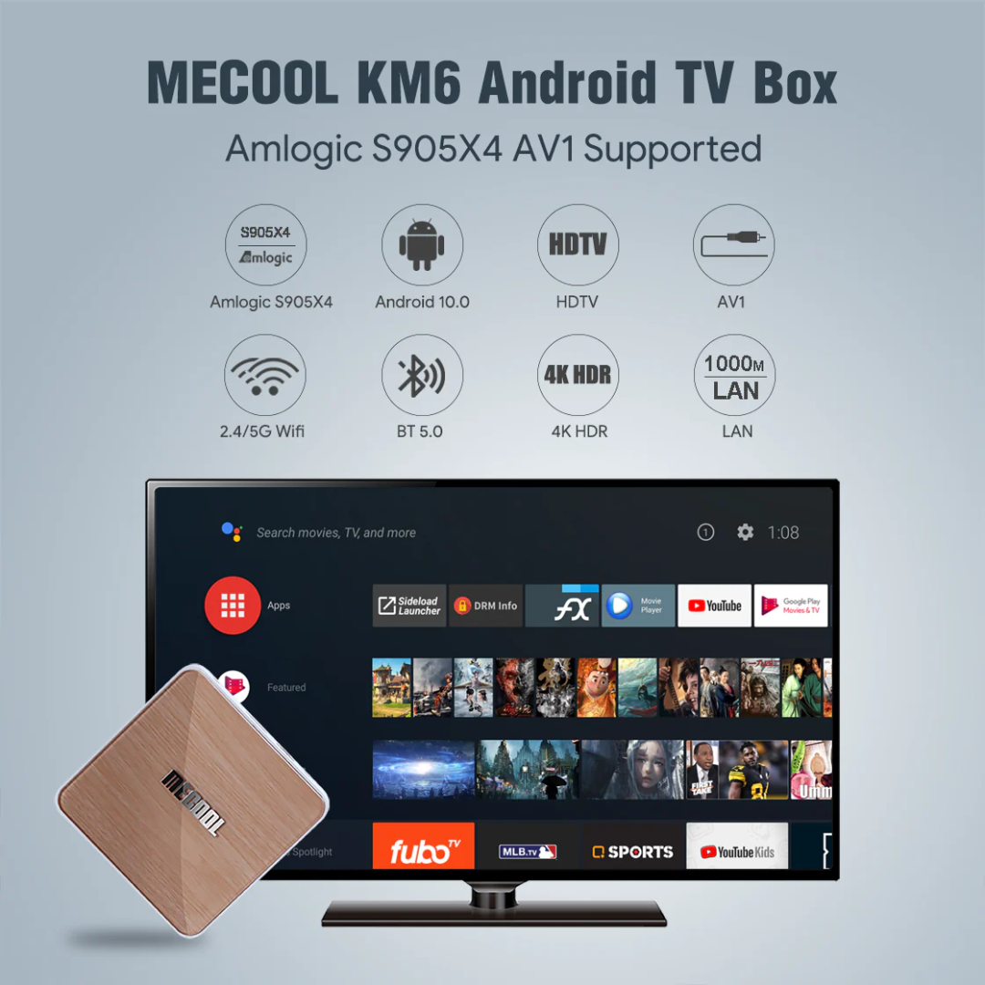 KM6 Deluxe Android TV Box Prime Video certificada por Google y Chromecast