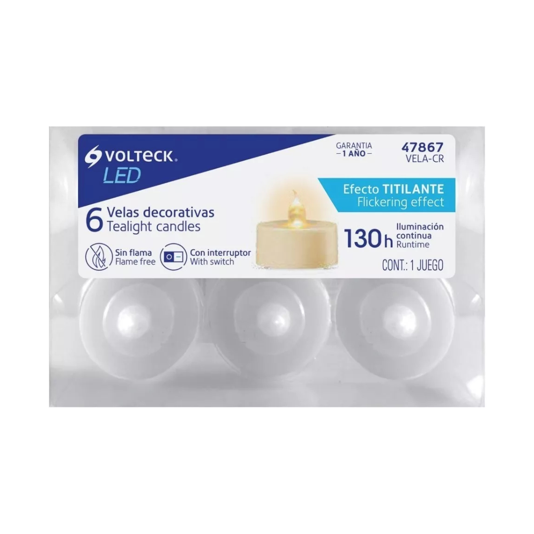 Caja Con 6 Mini Velas Led Con Efecto Llama Real