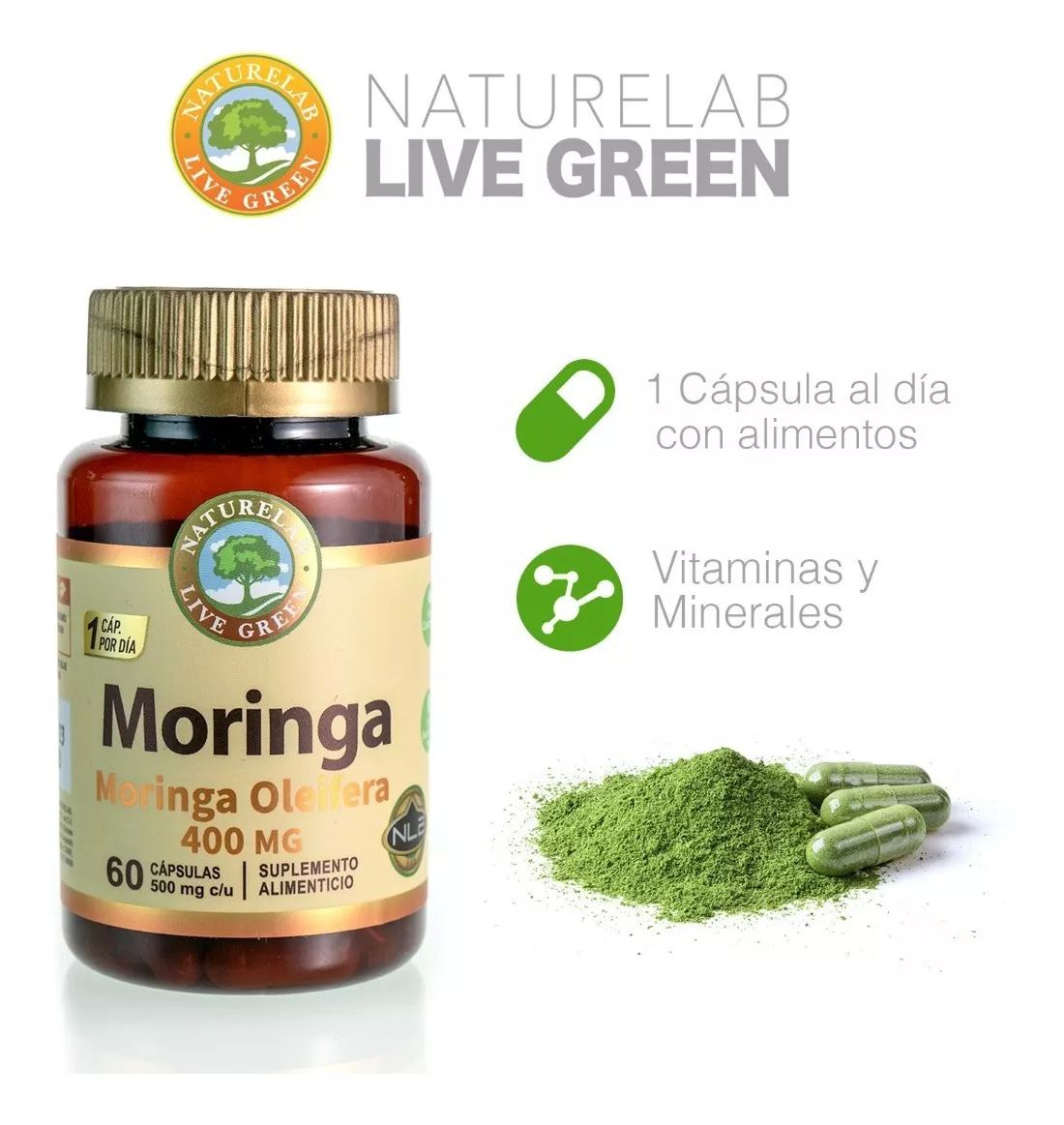 Moringa Oleifera Antidiabética- 60 Cápsulas 400mg- Naturelab Sin Sabor