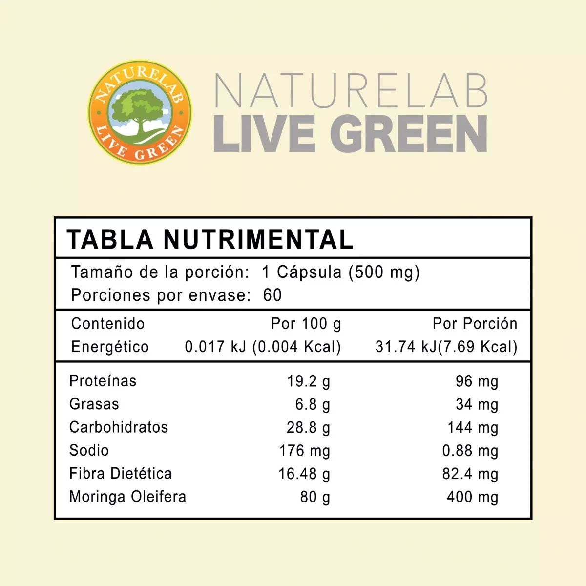 Moringa Oleifera Antidiabética- 60 Cápsulas 400mg- Naturelab Sin Sabor