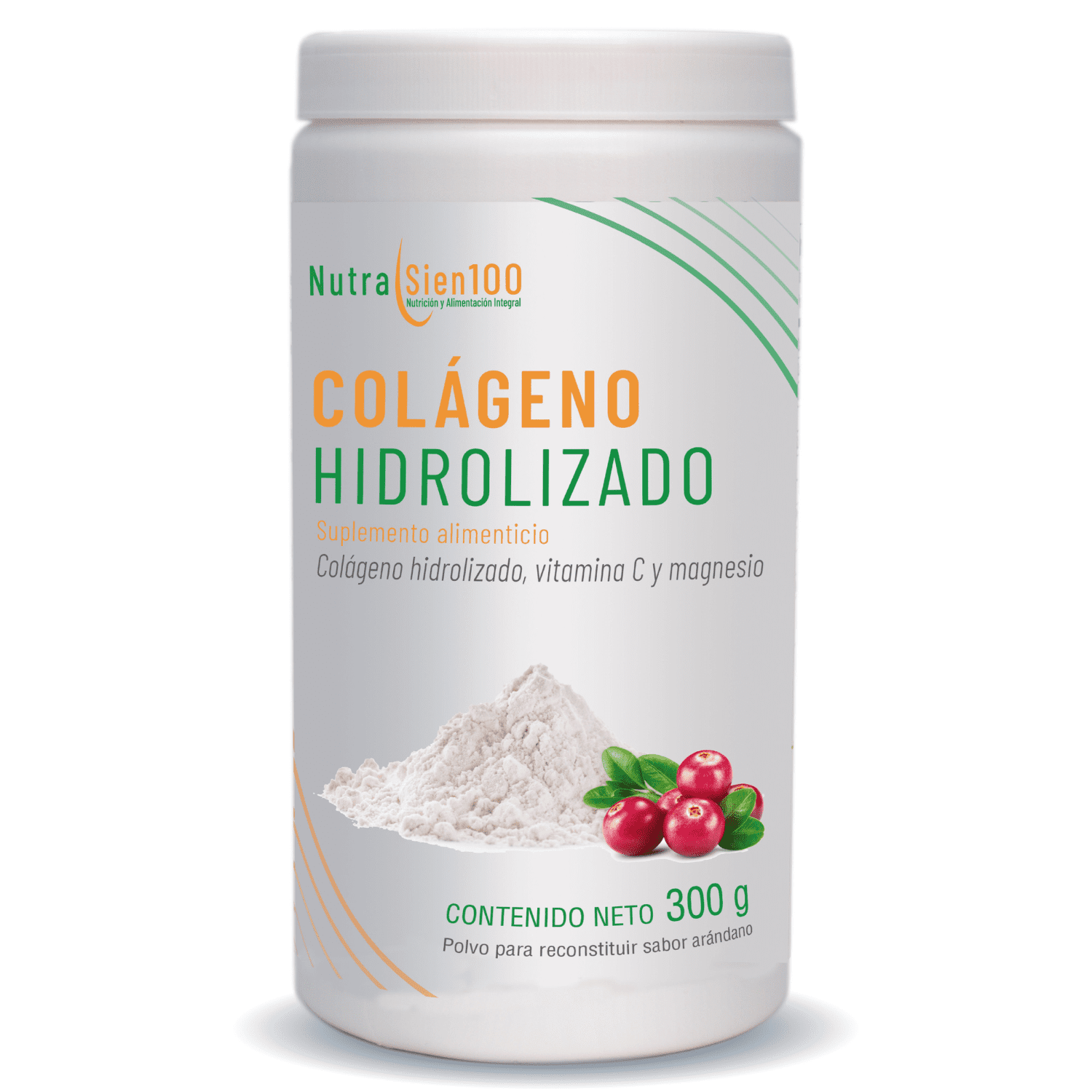 Nutrasien100 COLÁGENO hidrolizado puro en Polvo con Vitamina C y Magnesio Sin Azúcar Beneficia piel, cabello y articulaciones 300 g / 20 porciones