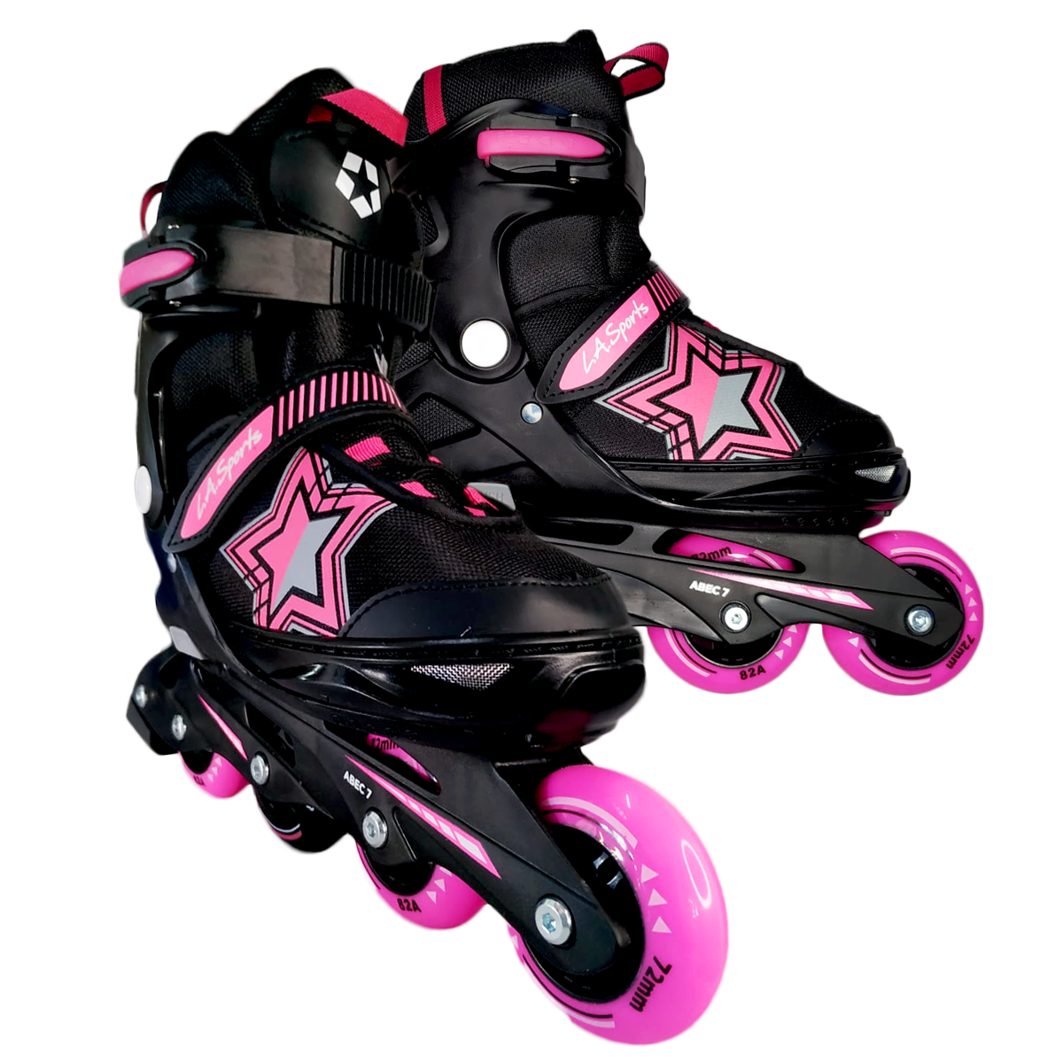 Patines Con Bota Ajustable Rosa con Negro Recreativos Infantiles Resistente