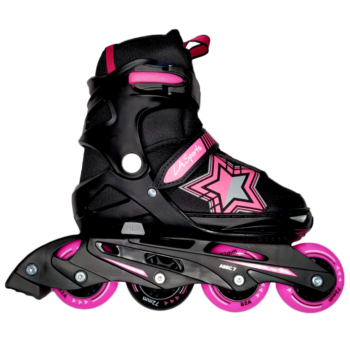 Patines Con Bota Ajustable Rosa con Negro Recreativos Infantiles Resistente