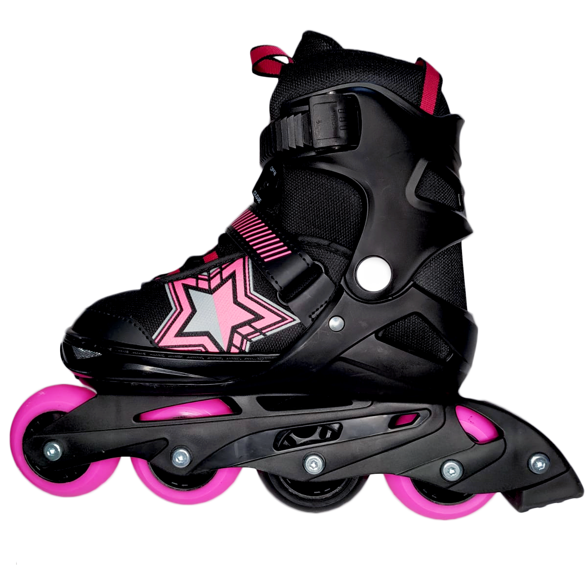 Patines Con Bota Ajustable Rosa con Negro Recreativos Infantiles Resistente