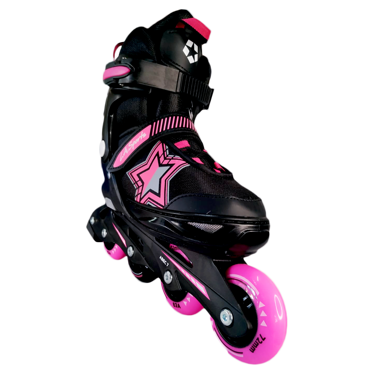 Patines Con Bota Ajustable Rosa con Negro Recreativos Infantiles Resistente