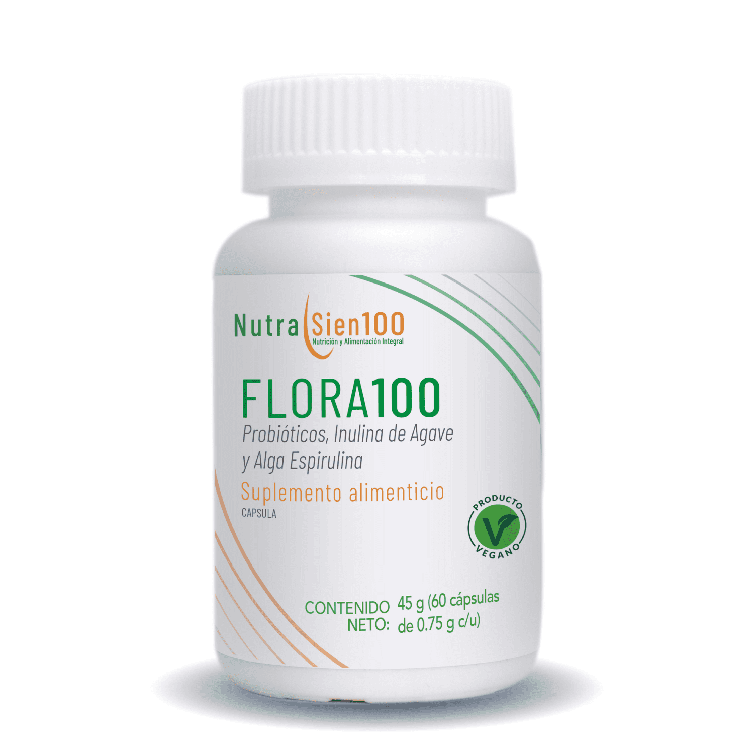 Nutrasien100 Flora100 PROBIÓTICOS 50 Billones y PREBIÓTICOS con fibra natural. Beneficia salud digestiva y salud inmune 60 Caps 