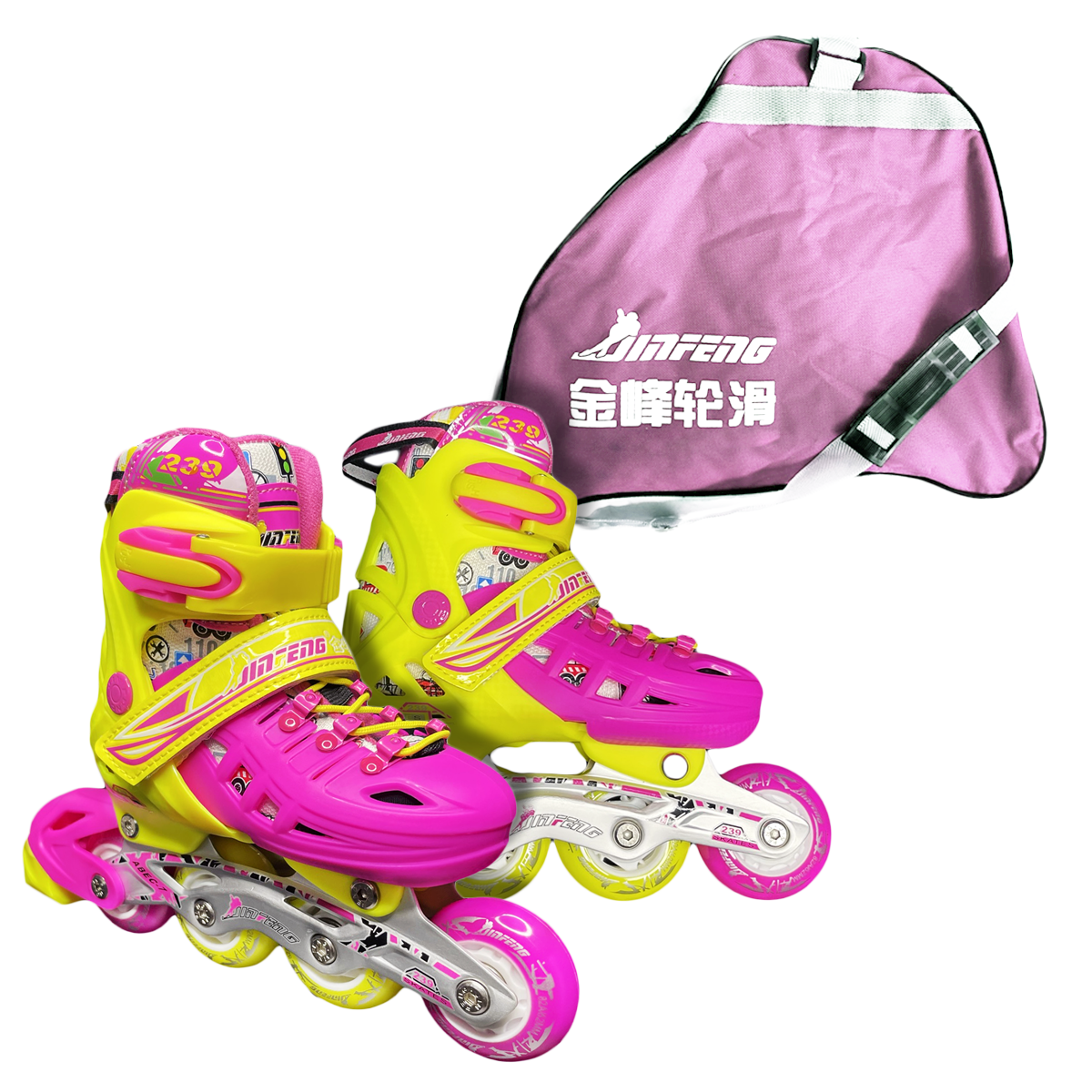 Patines Ajustables Rosa Infantiles Para Calle Con Freno Con Mochila