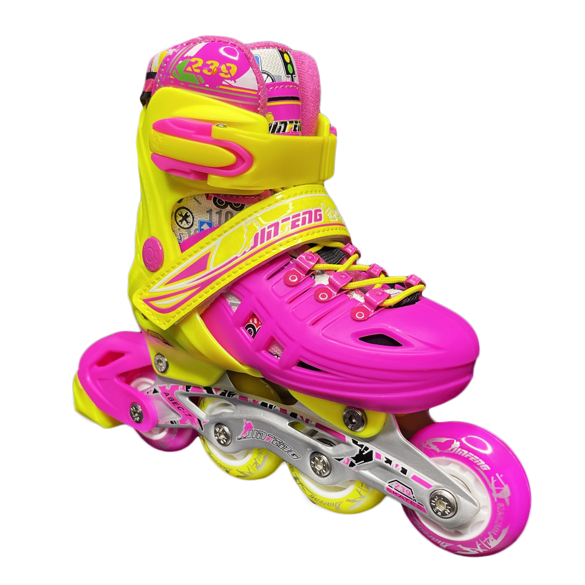 Patines Ajustables Rosa Infantiles Para Calle Con Freno Con Mochila