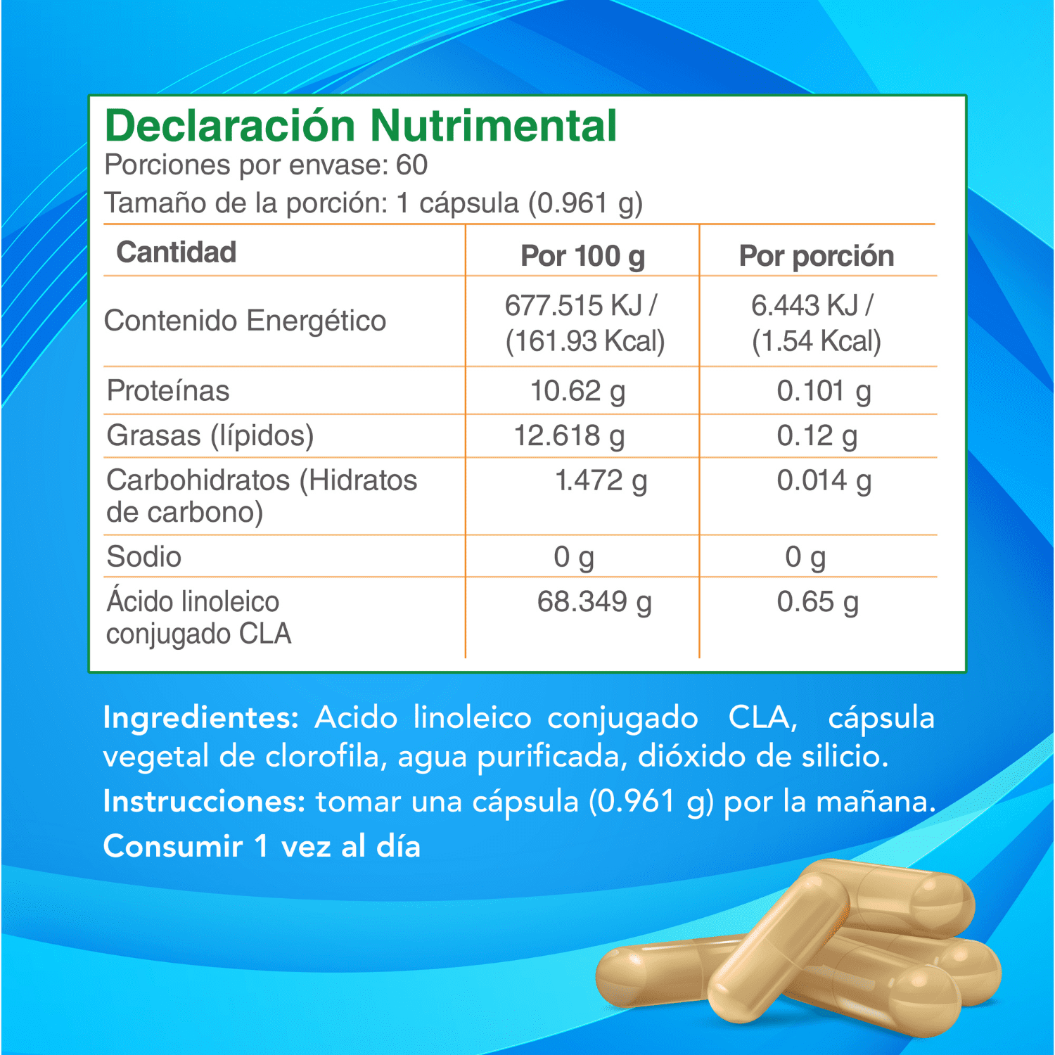 Cla Cápsulas. 600mg De Ácido Linoleico Conjugado. Suplemento Vegano. 60 Caps
