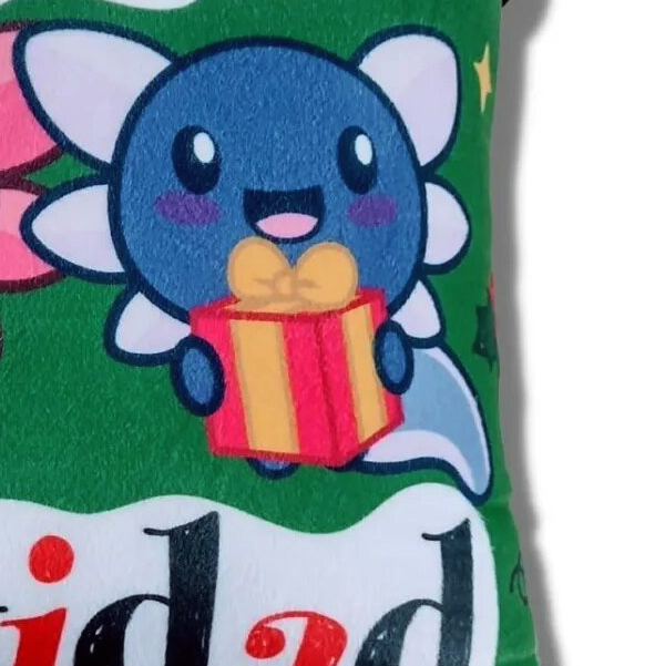 Cojín Decorativo Ajolote Feliz Navidad Verde 36cm Axolotl Regalo Sirenas Navideño