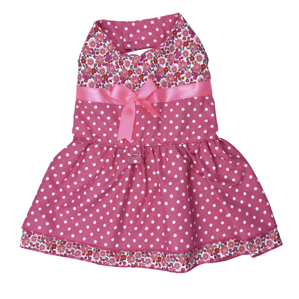 Fancy Pets vestido rosa con puntos vlancos y flores para perros mediano
