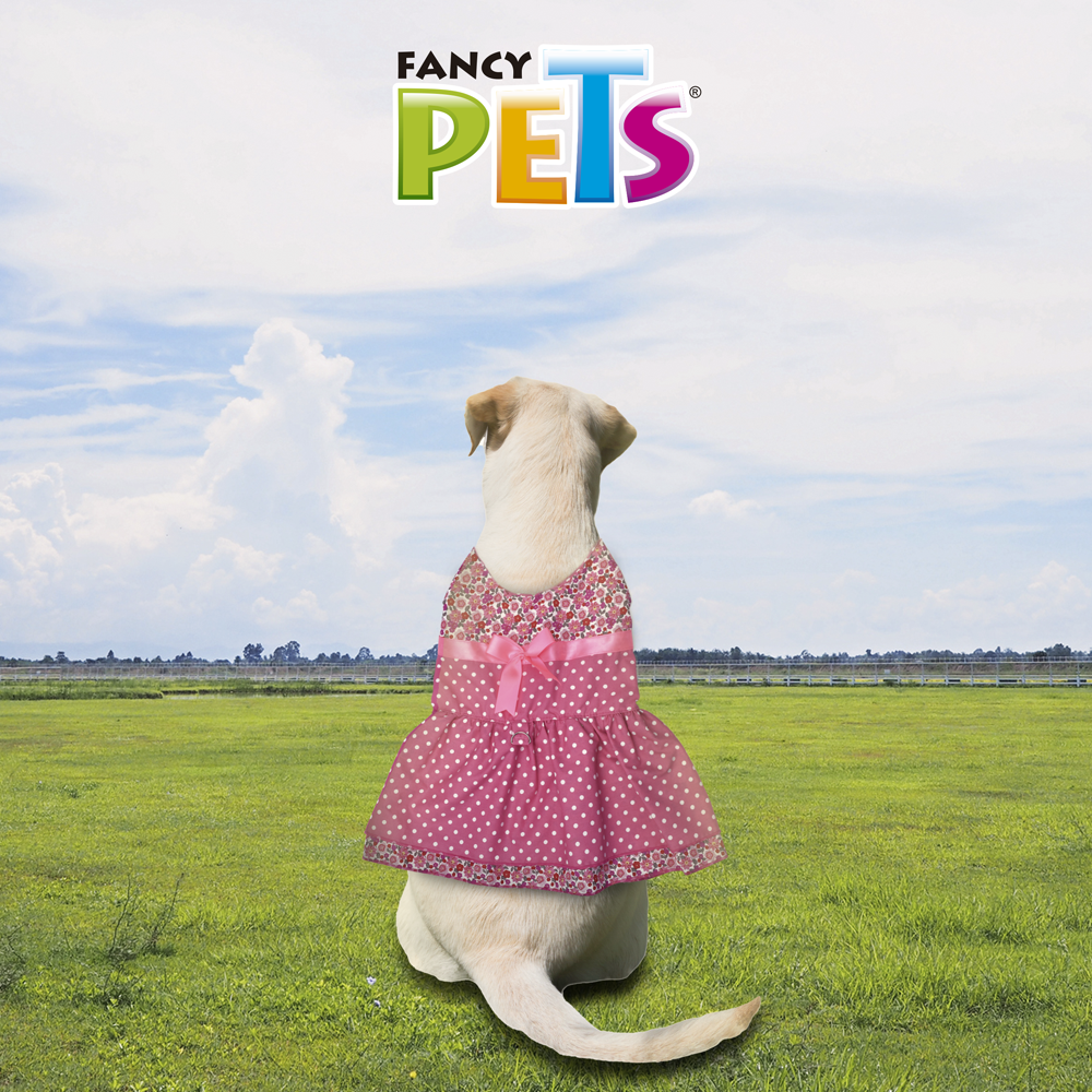 Fancy Pets vestido rosa con puntos vlancos y flores para perros mediano
