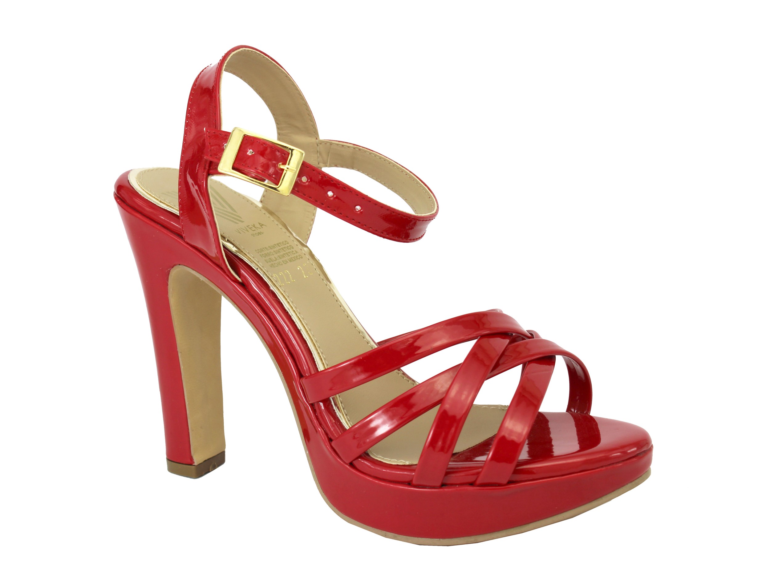 Zapatillas QUEEN Elegantes con Plataforma Media Tiras Cruzadas en Charol Rojo