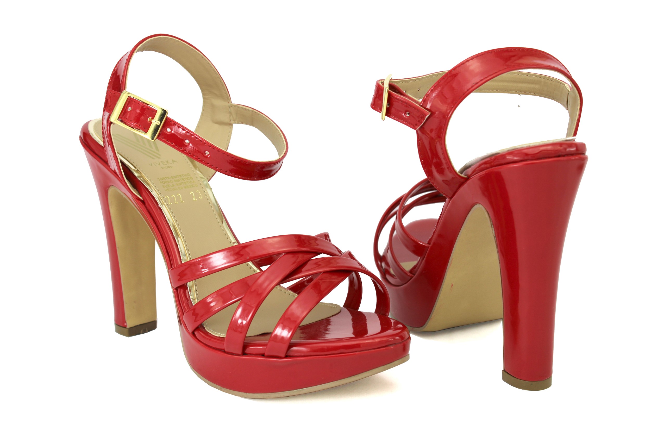 Zapatillas QUEEN Elegantes con Plataforma Media Tiras Cruzadas en Charol Rojo