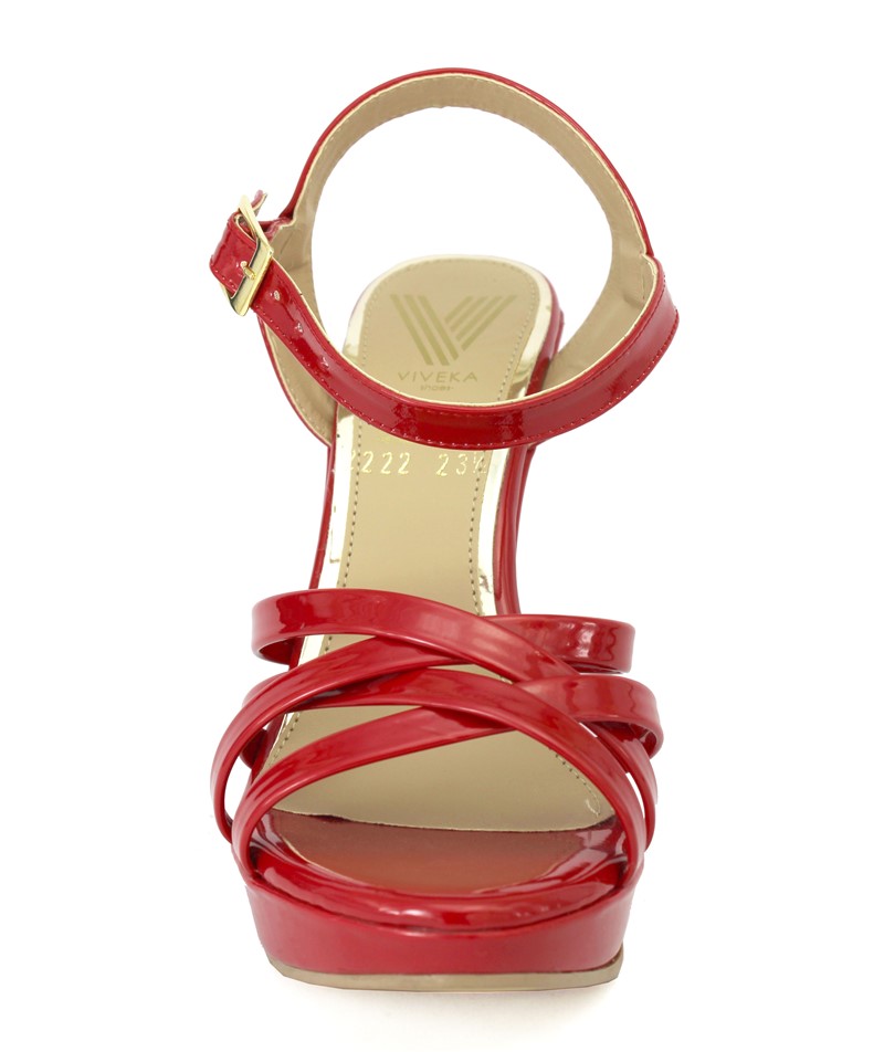 Zapatillas QUEEN Elegantes con Plataforma Media Tiras Cruzadas en Charol Rojo