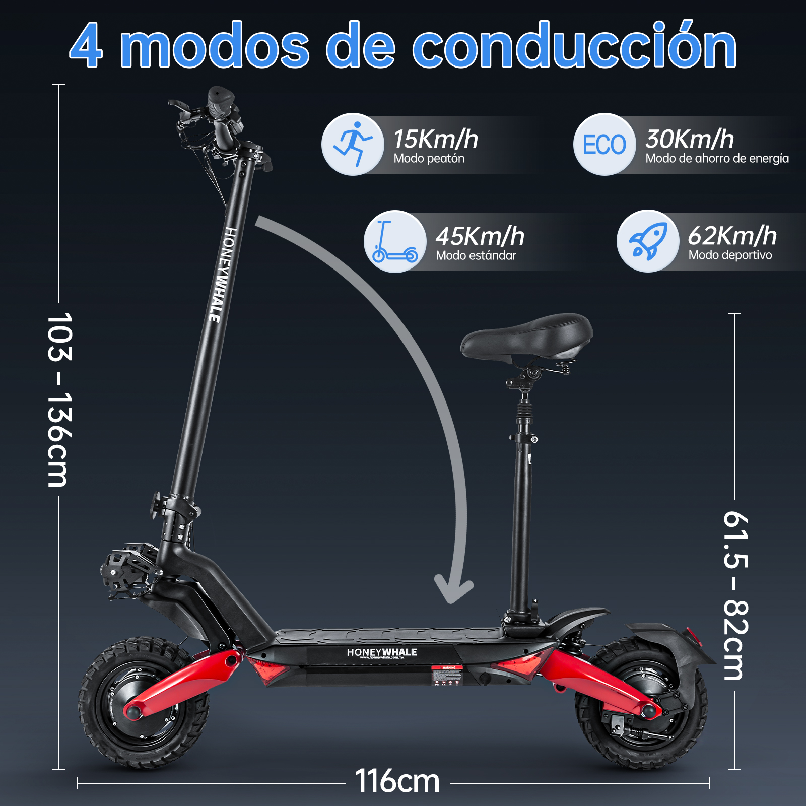 Scooter Eléctrico Honey Whale T8-B Rojo.