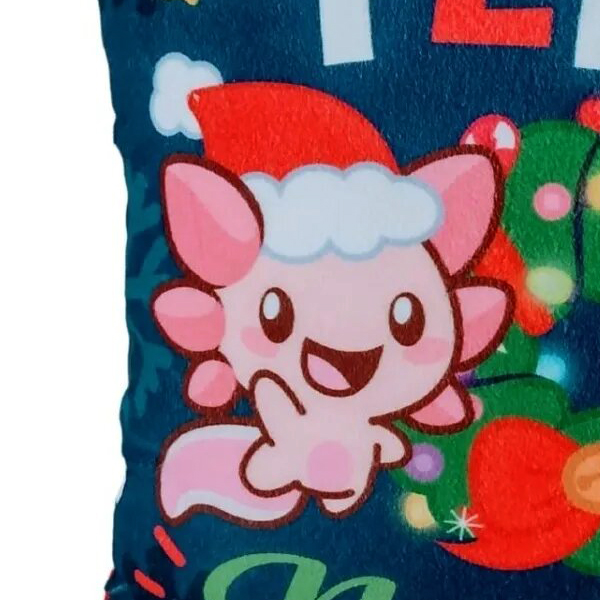Cojín Decorativo Ajolote Feliz Navidad Azul 36cm Axolotl Regalo Sirenas