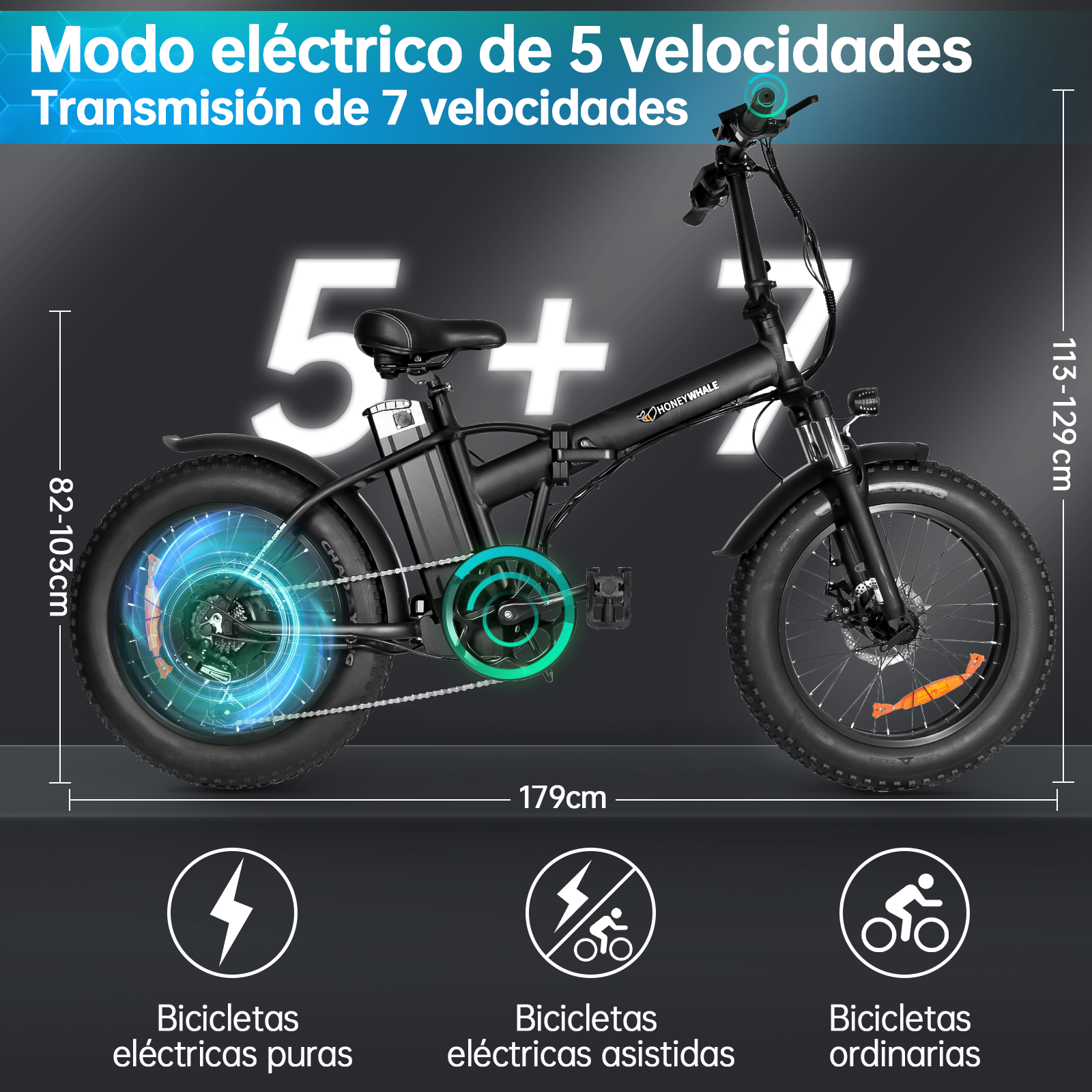 Bicicleta Eléctrica Plegable Honey Whale F6 Negro