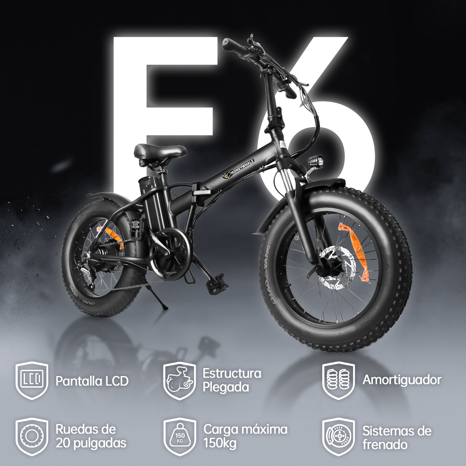 Bicicleta Eléctrica Plegable Honey Whale F6 Negro