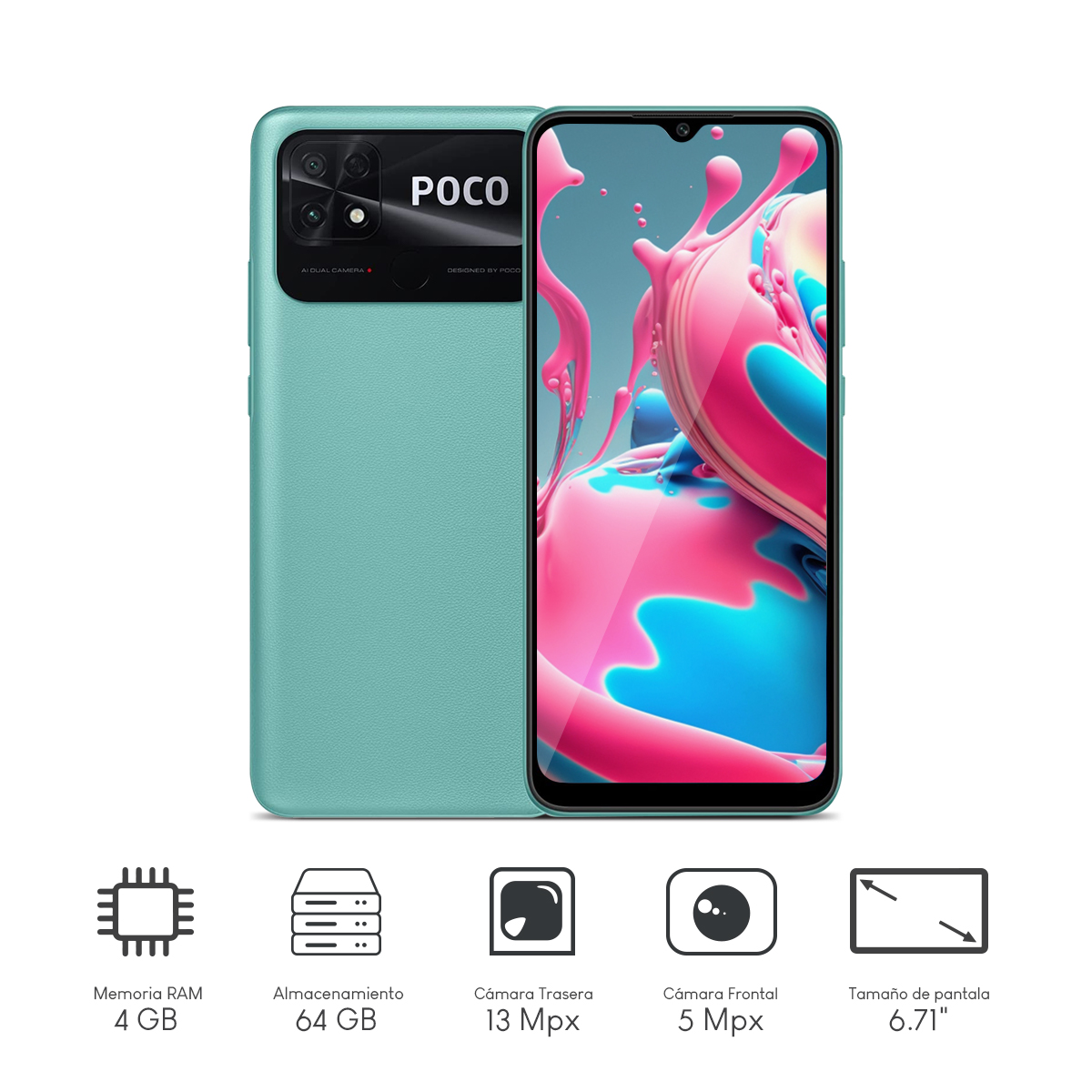 Celular Xiaomi Poco C40 4GB 64GB 6.71Pulg HD+ Dual Sim Pin Europeo Coral Green