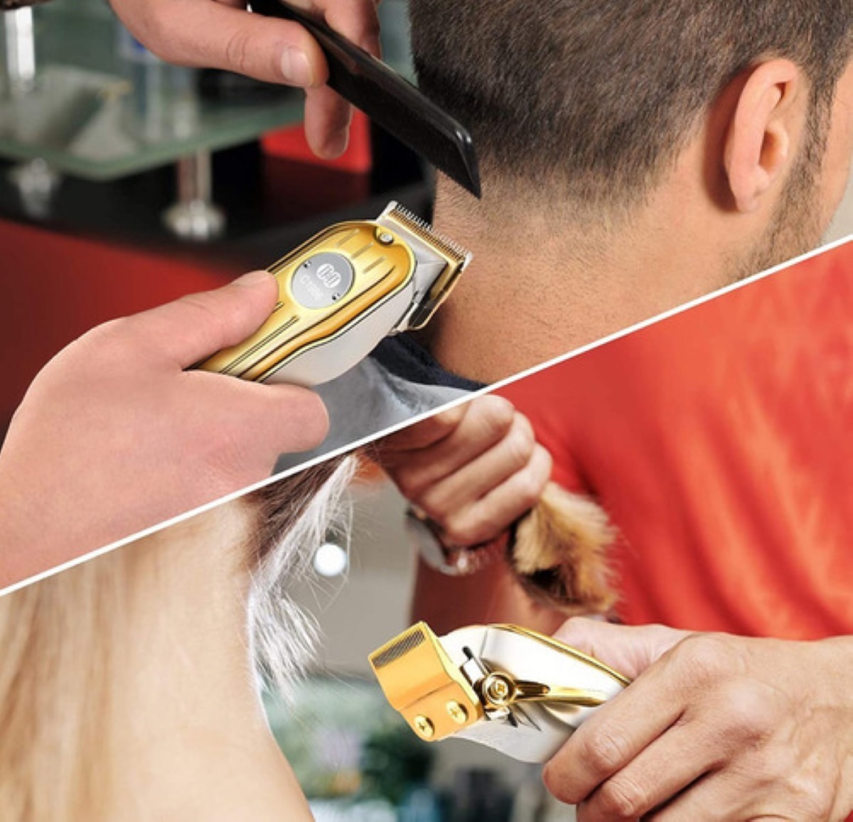 Maquina Para Cortar Cabello de 6 Peines Dorado con Plata