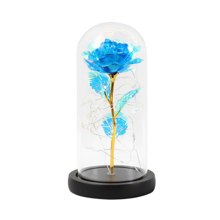 Flor Rosa Azul Eterna Led Luz Vidrio Botella Ideal Para Regalo Amor