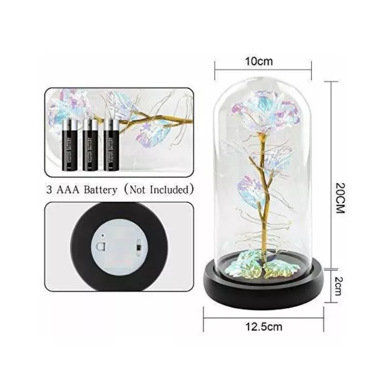 Flor Rosa Azul Eterna Led Luz Vidrio Botella Ideal Para Regalo Amor