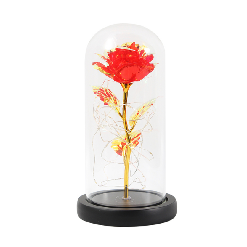 Flor Rosa Roja Eterna Led Luz Vidrio Botella Ideal Para Regalo Amor