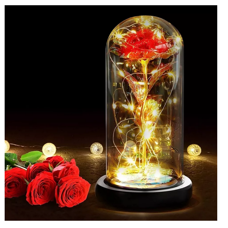 Flor Rosa Roja Eterna Led Luz Vidrio Botella Ideal Para Regalo Amor