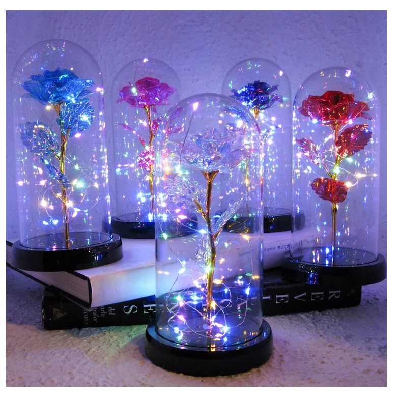 Flor Rosa Azul Eterna Led Luz Vidrio Botella Ideal Para Regalo Amor