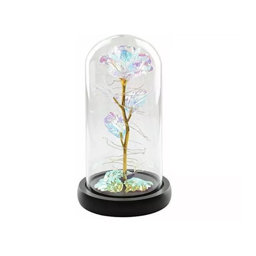 Flor Rosa Blanca Eterna Led Luz Vidrio Botella Ideal Para Regalo Amor