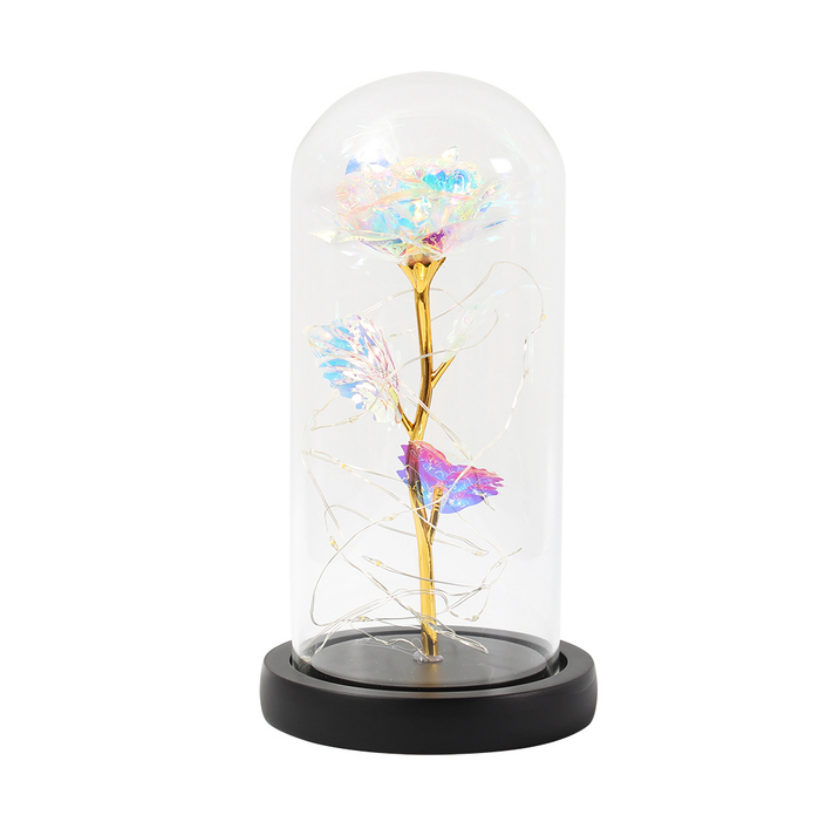 Flor Rosa Blanca Eterna Led Luz Vidrio Botella Ideal Para Regalo Amor