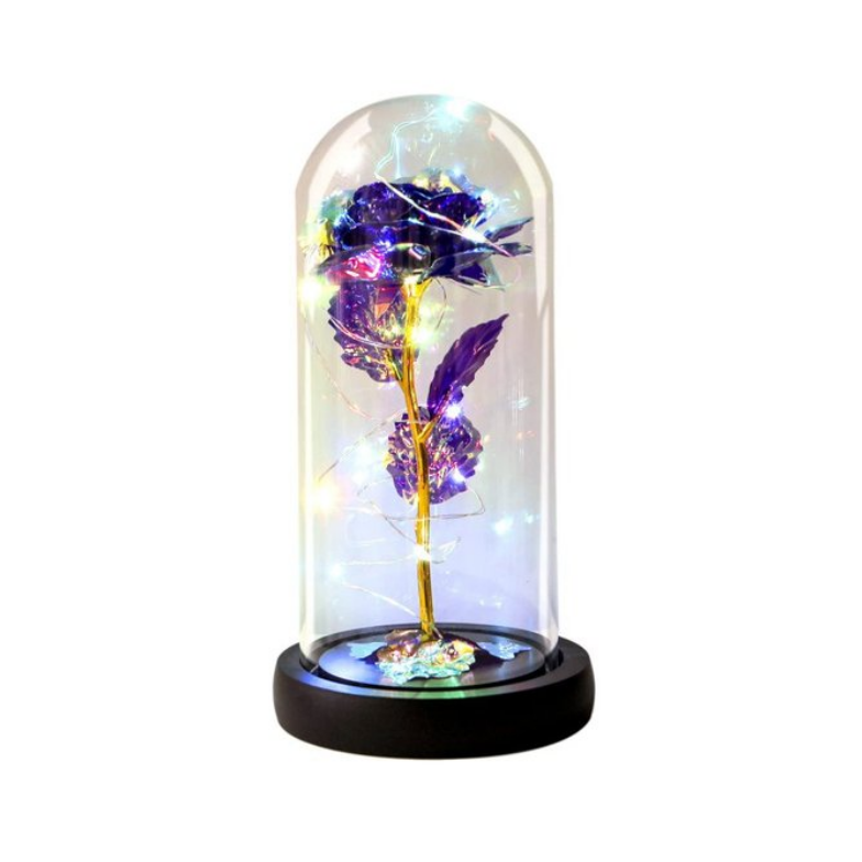 Flor Rosa Morada Violeta Eterna Led Luz Vidrio Botella Ideal Para Regalo Amor