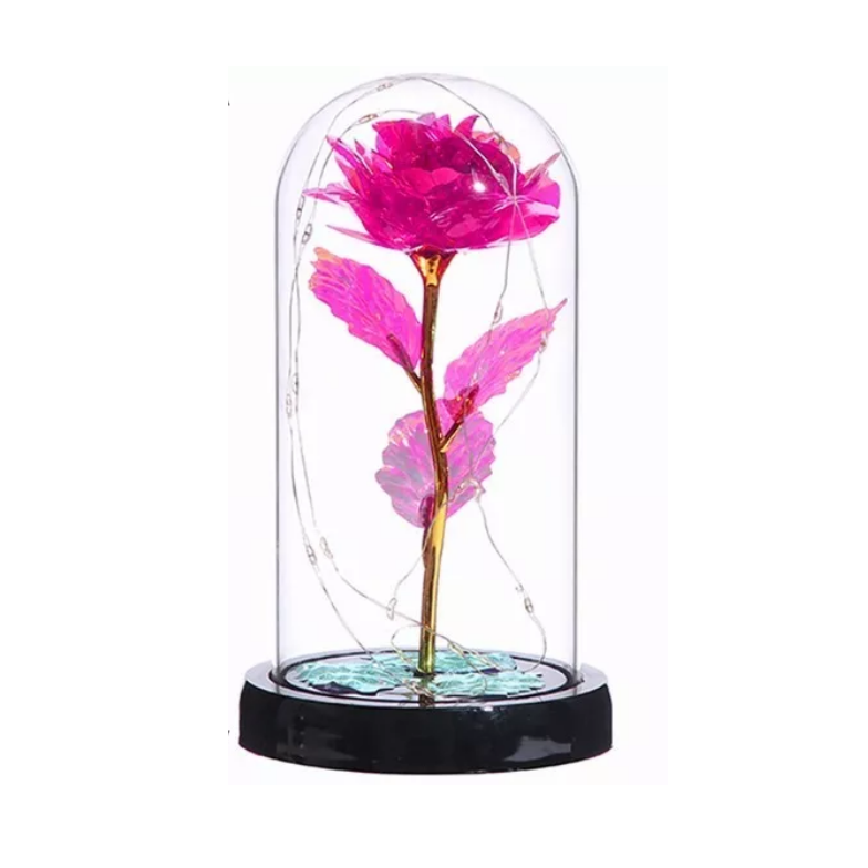 Flor Rosa Eterna Led Luz Vidrio Botella Ideal Para Regalo Amor