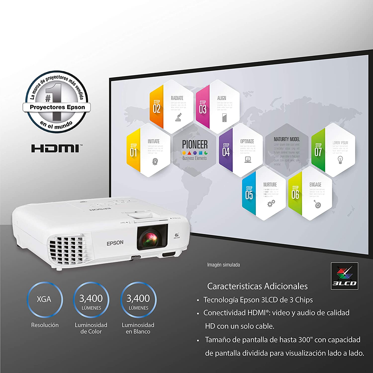 PROYECTOR EPSON E20 3400 LUM XGA HDMI VGA 3LCD V11H981020
