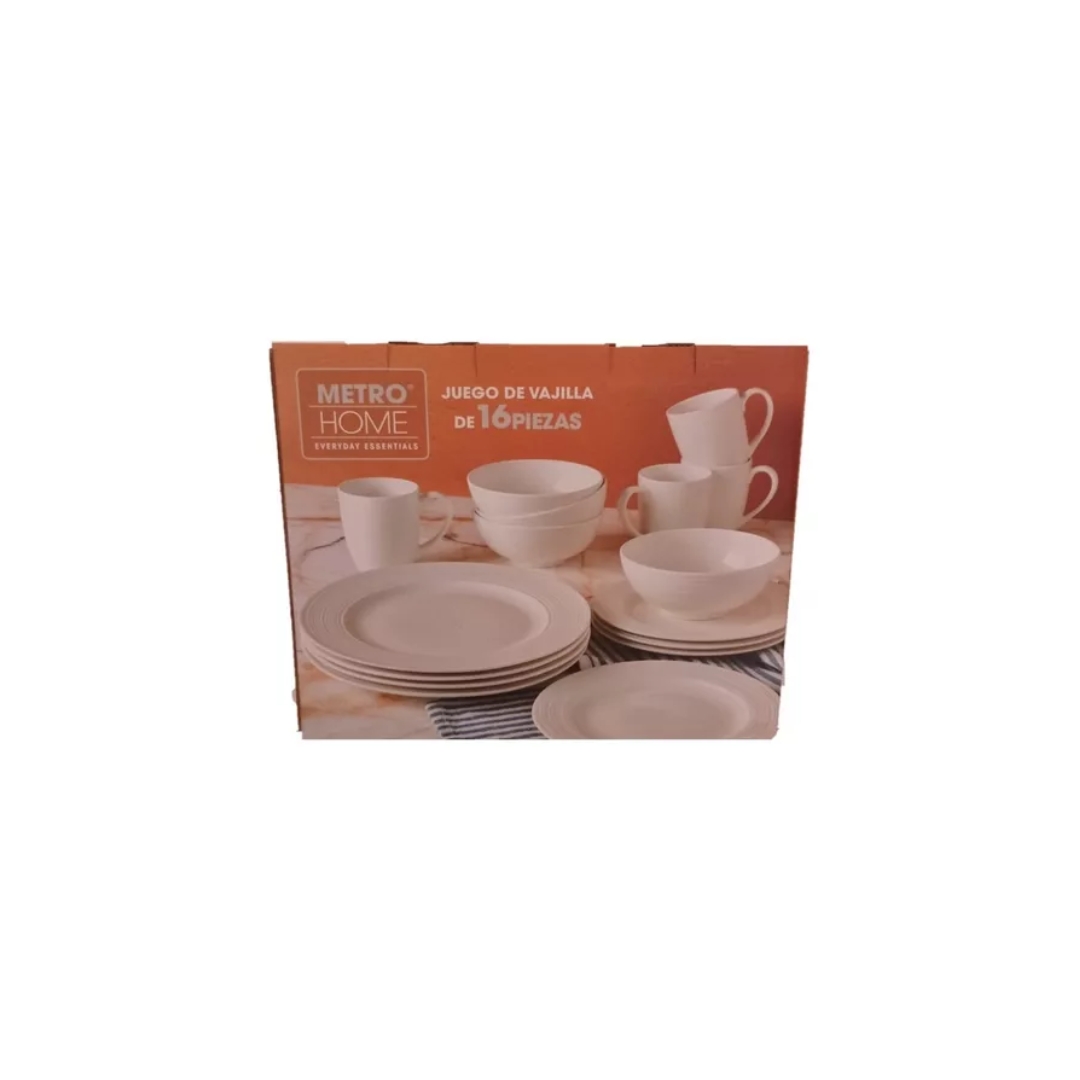 Vajilla de Porcelana 16 Piezas Metro Home Elegante Everyday Essential