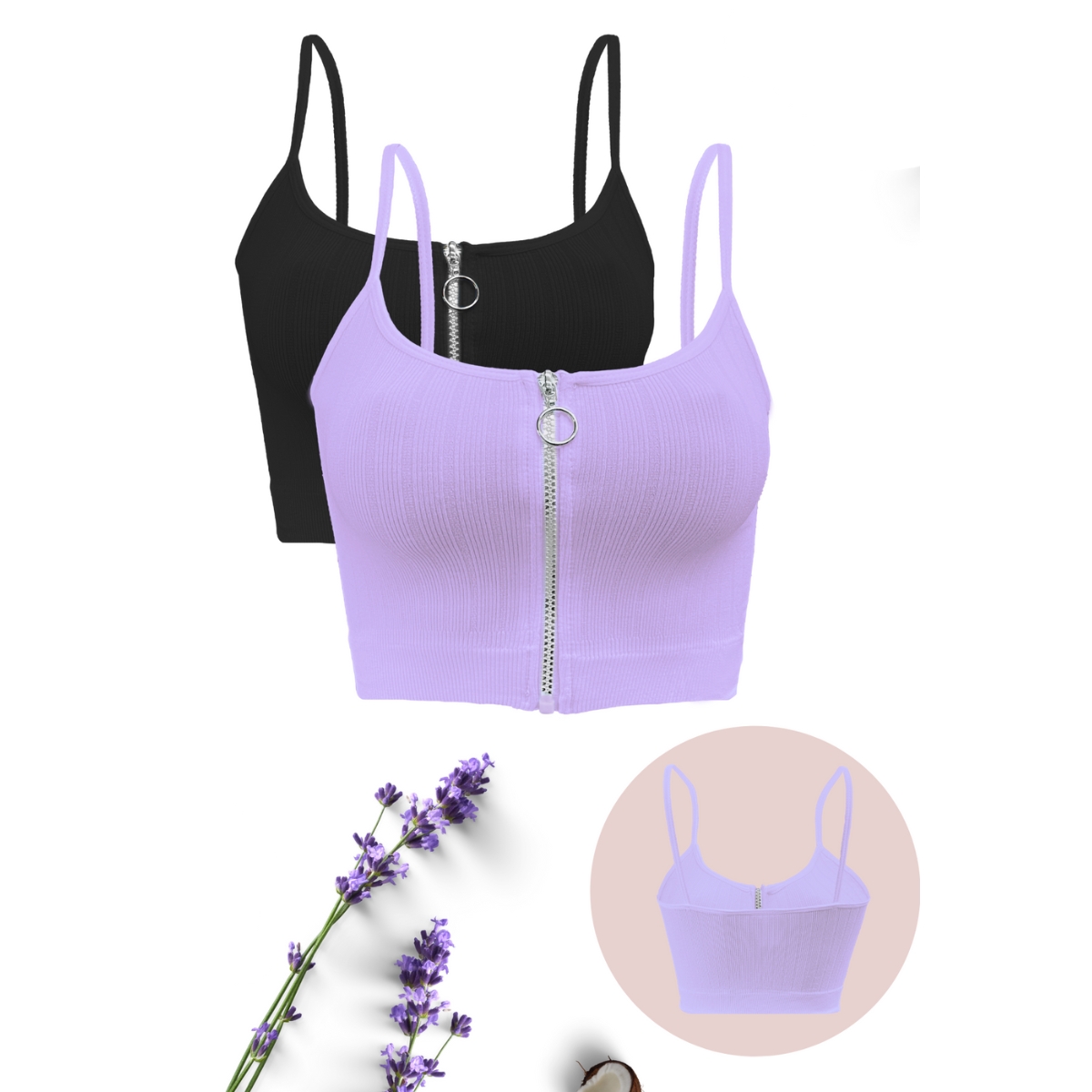 Pack de 2 Crop Top Dama Blusa Bralette Ombliguera De Cierre 