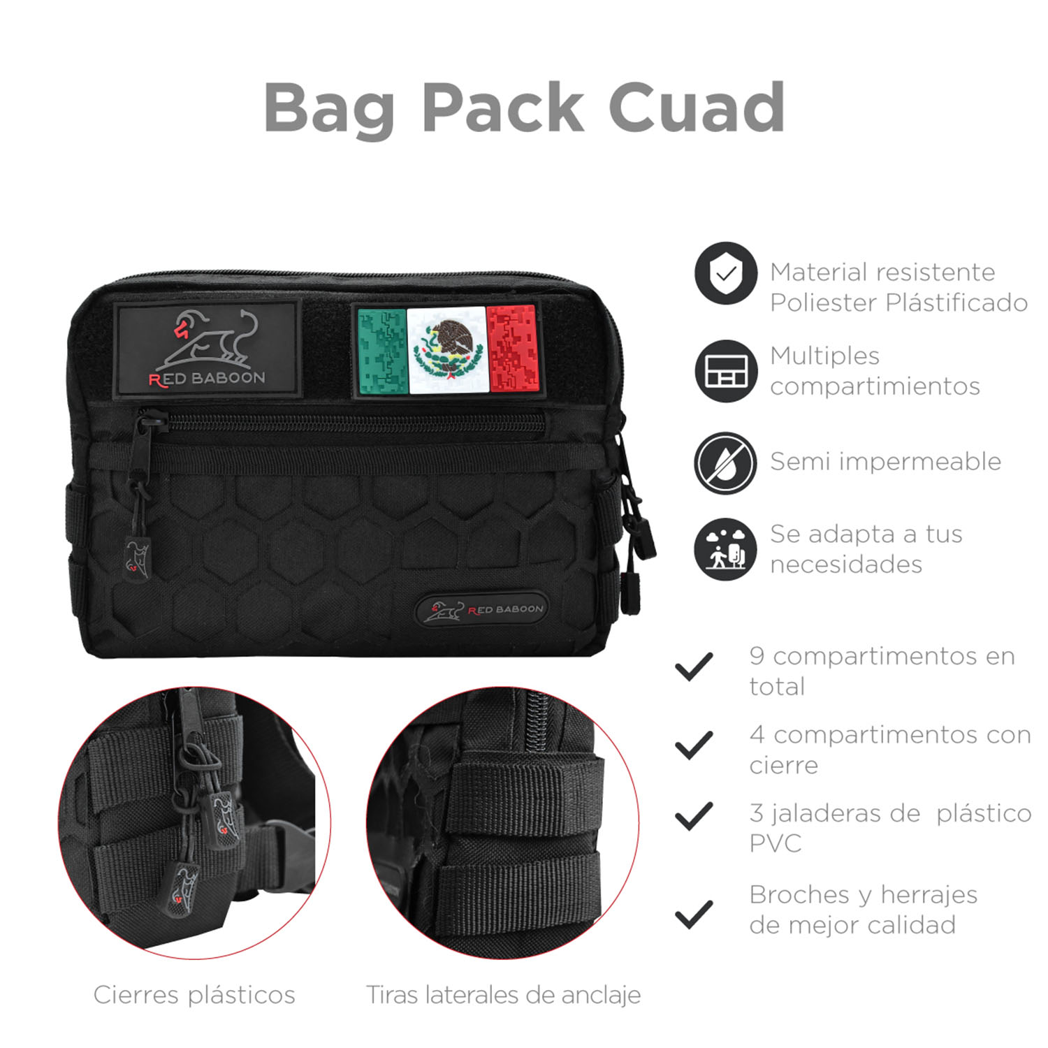 Chest Bag Red Baboon Cuad Múltiples Compartimientos Pechera Tactica para Hombre