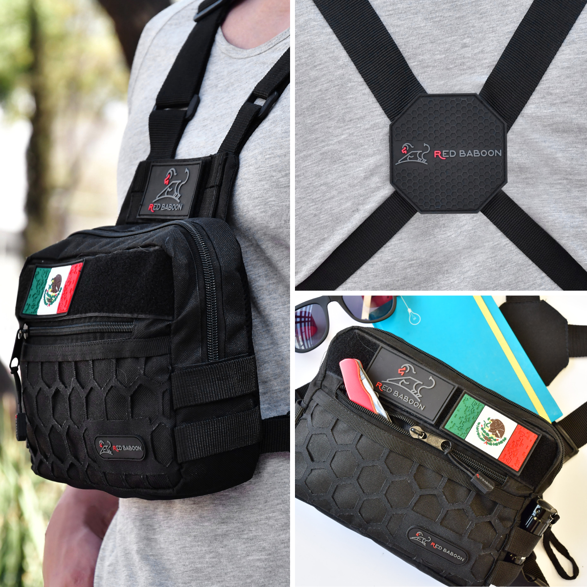 Chest Bag Red Baboon Cuad Múltiples Compartimientos Pechera Tactica para Hombre