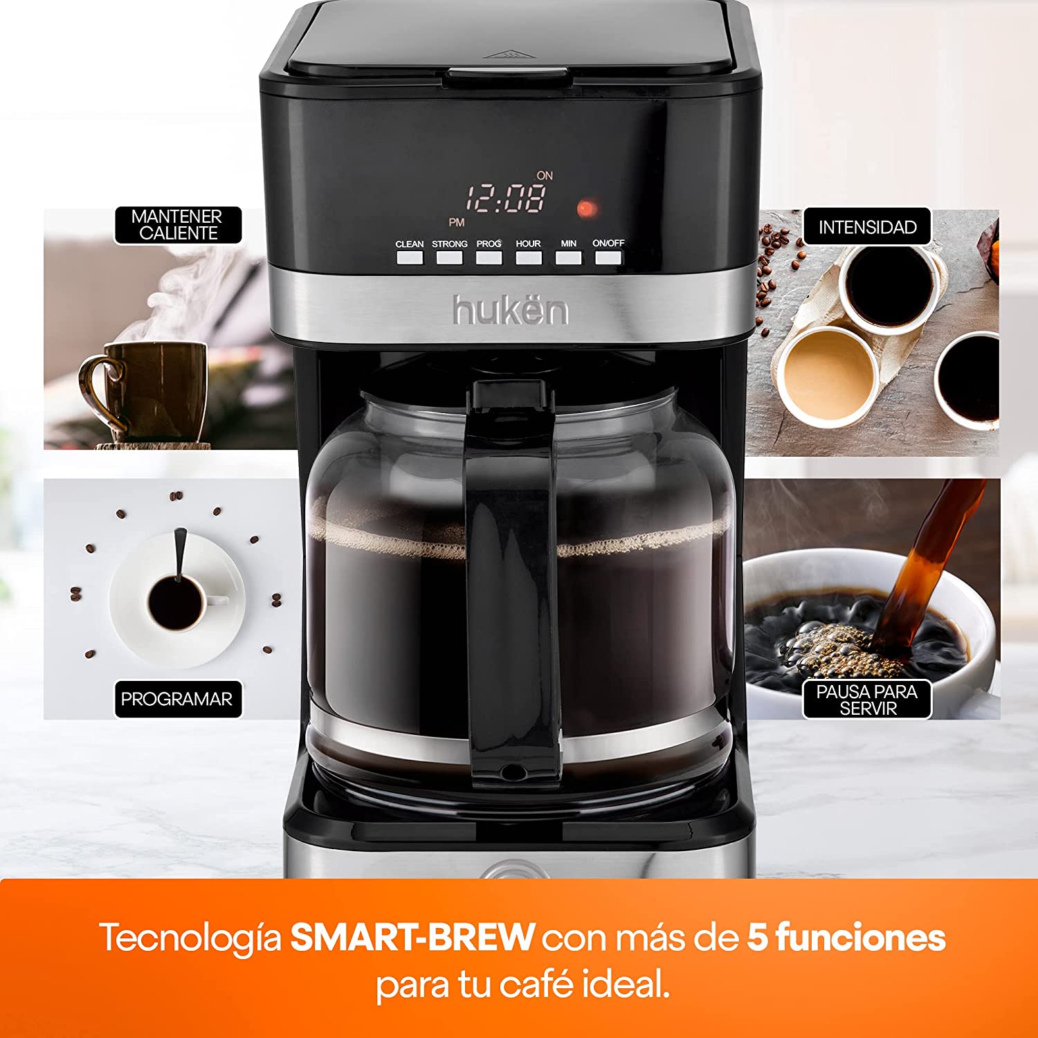 Masterchef by Hukën Cafetera inteligente 12 tazas Programable Pantalla digital 900 W Modelo MK-DCM-12P