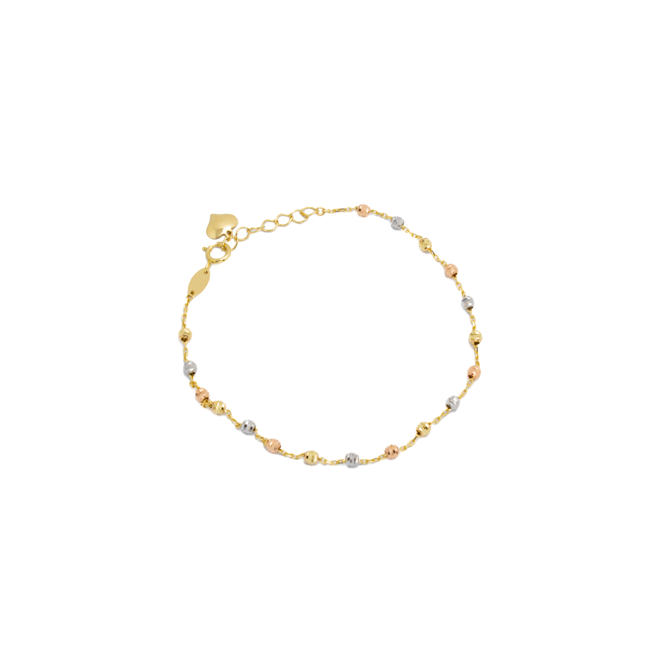 Pulsera Bolitas 3 Oros Corazón Oro 10 Kilates.