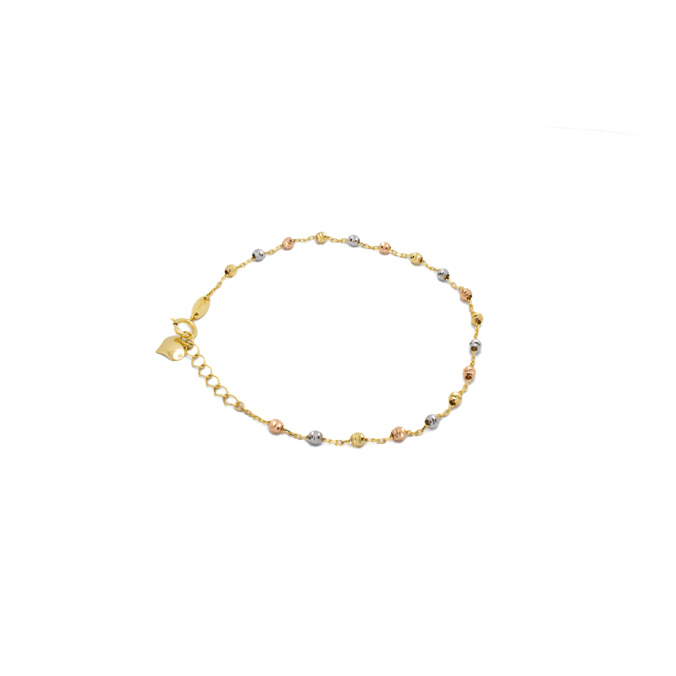 Pulsera Bolitas 3 Oros Corazón Oro 10 Kilates.