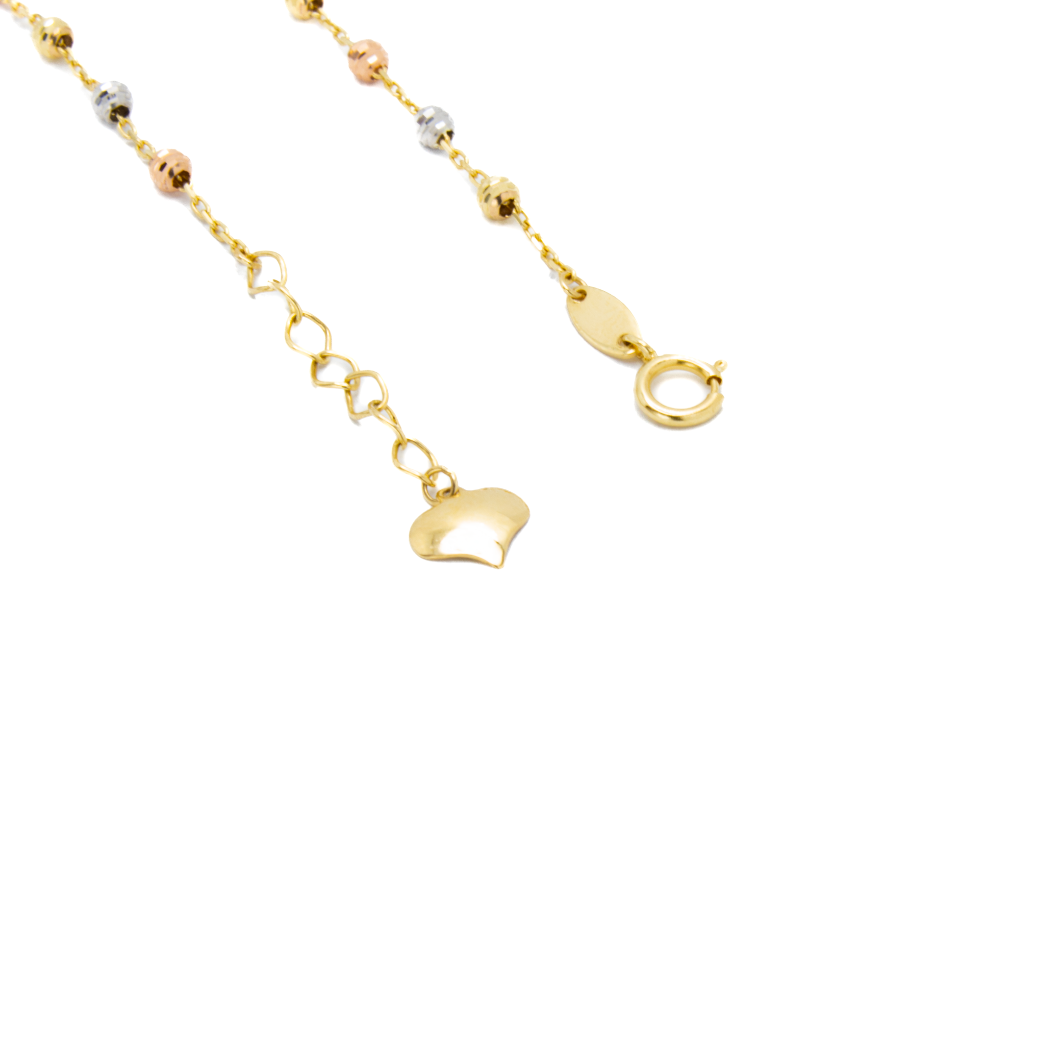 Pulsera Bolitas 3 Oros Corazón Oro 10 Kilates.